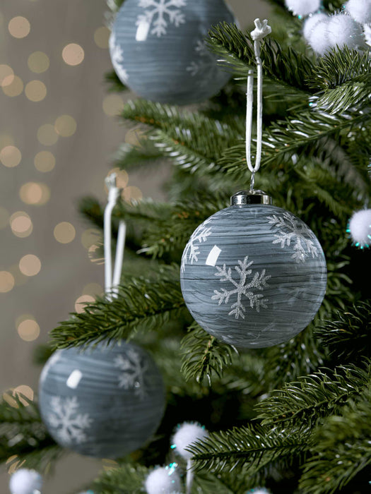 Six Hand Painted Grey Snowflake Baubles