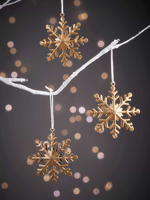 Six Golden Metal Snowflakes