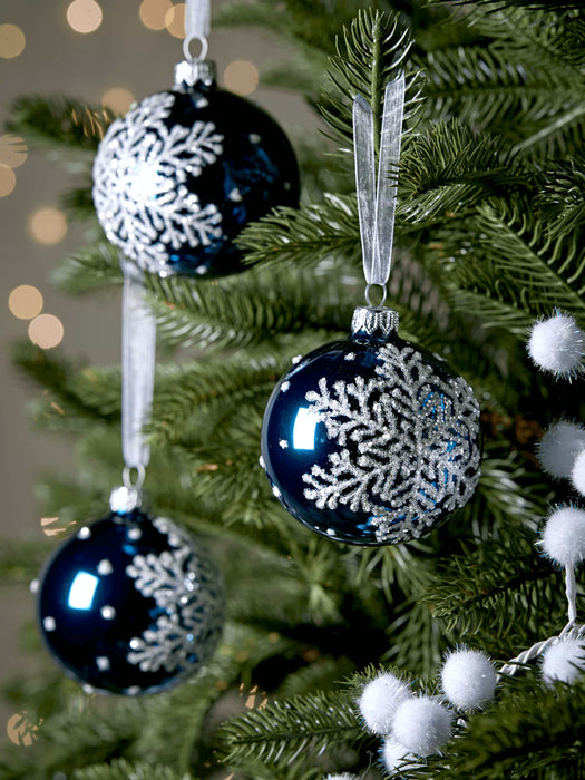 Six Handpainted Midnight Snowflake Baubles