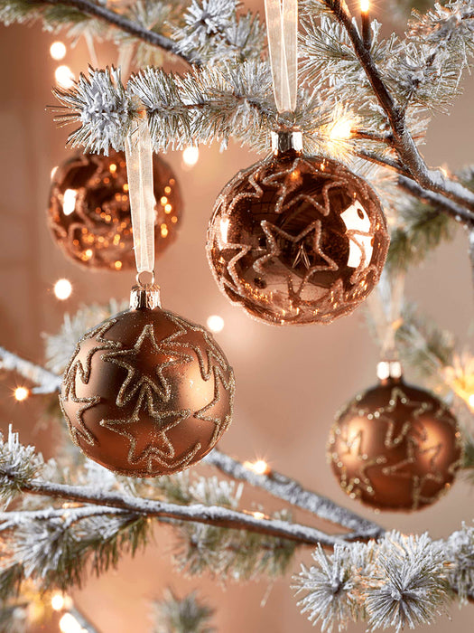 Six Silhouette Star Baubles - Copper