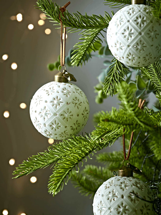 Six Textured White Baubles