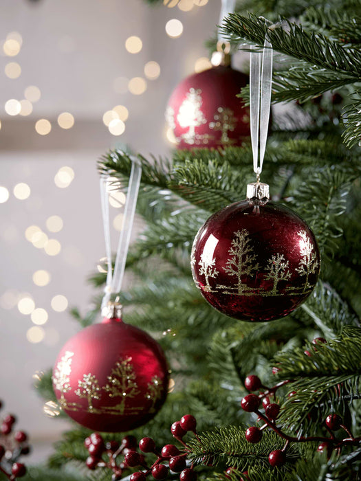 Six Tree Silhouette Baubles - Burgundy