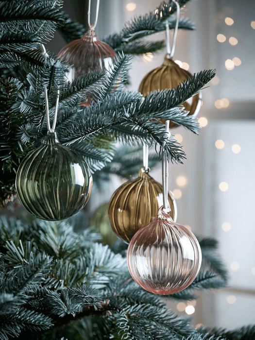 Twelve Mixed Ribbed Glass Baubles