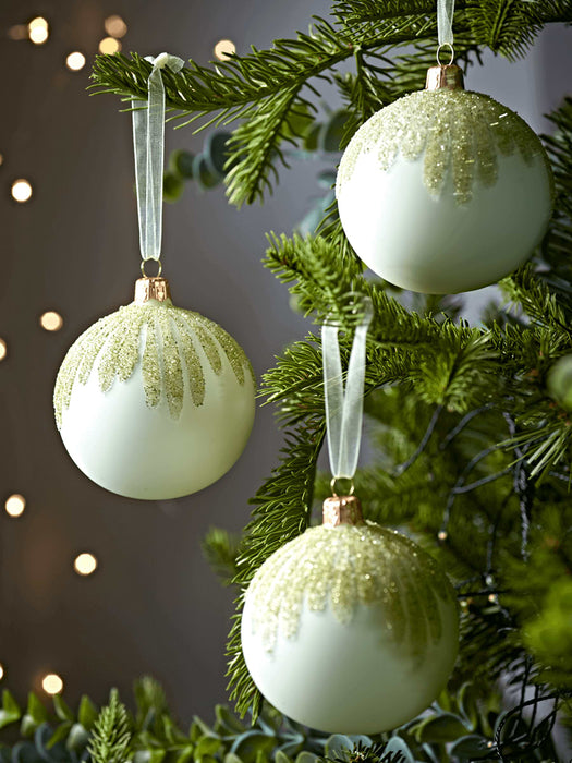 Six Gold & Cream Beaded Baubles