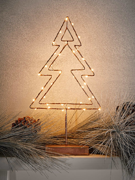 Lit Copper Wire Tree Silhouette