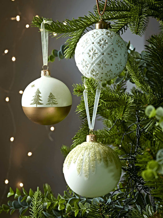 Six Gold & Cream Beaded Baubles