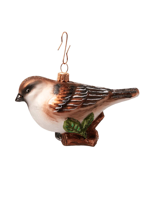 Handblown Glass Decoration - Perching Sparrow