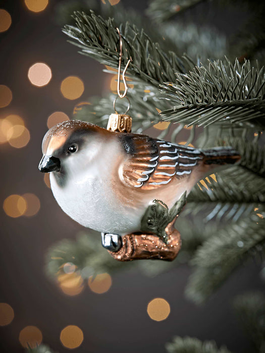 Handblown Glass Decoration - Perching Sparrow