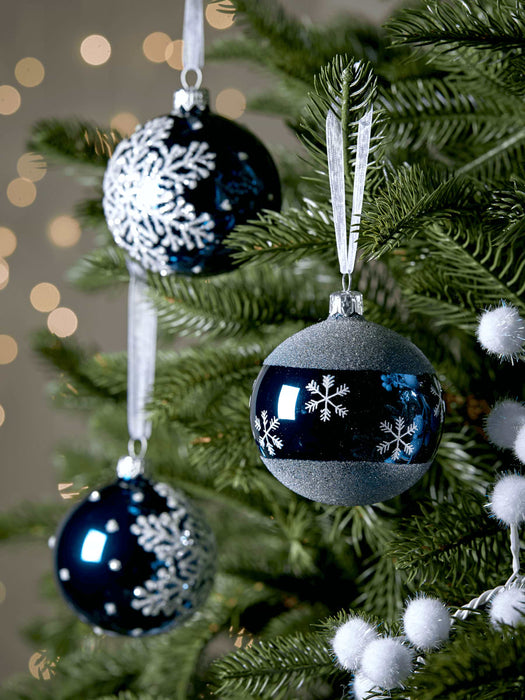 Six Handpainted Midnight Snowflake Baubles