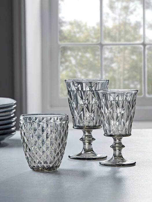 Six Smoke Embossed Red Wine Glasses