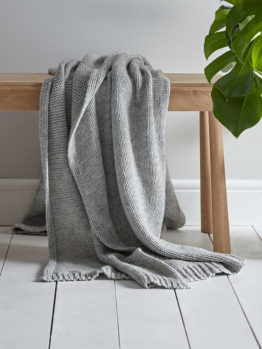 Knitted Alpaca & Wool Throw- Grey