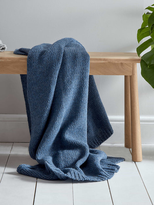 Knitted Alpaca & Wool Throw - Navy