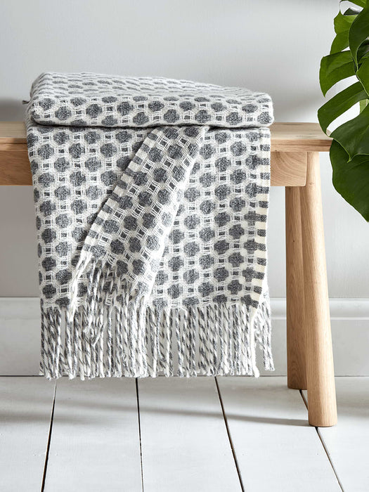 Cross Pattern Soft Wool Throw - Grey