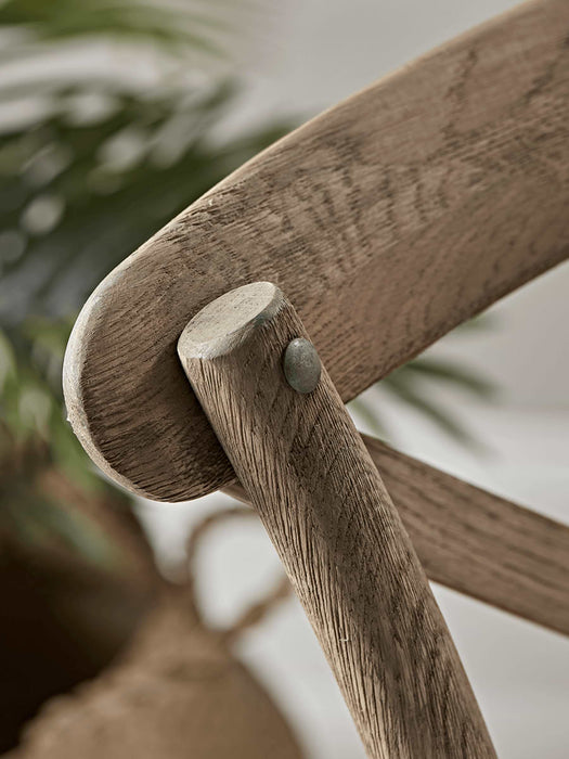 Two Weathered Oak Cross Back Dining Chairs