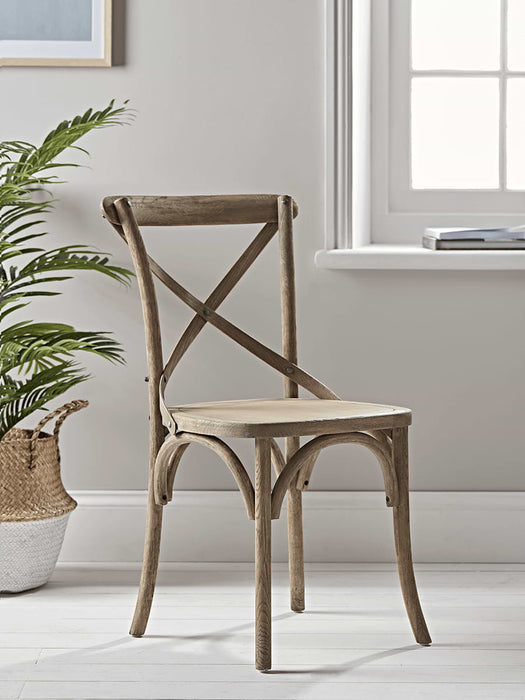 Two Weathered Oak Cross Back Dining Chairs