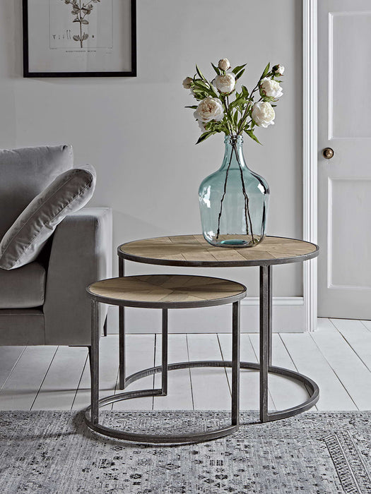 Two Nesting Parquet Topped Side Tables