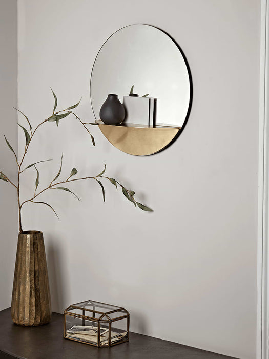 Brass Shelf Mirror - Round