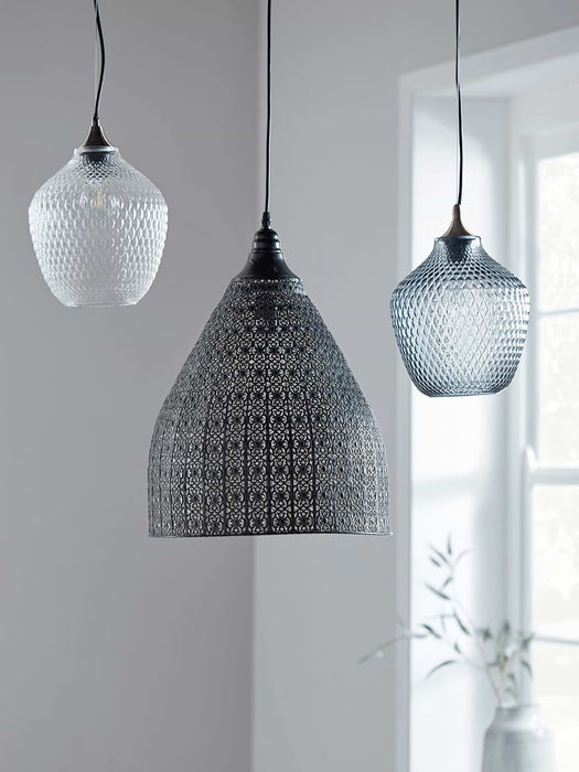 Embossed Glass Pendant - Blue Grey