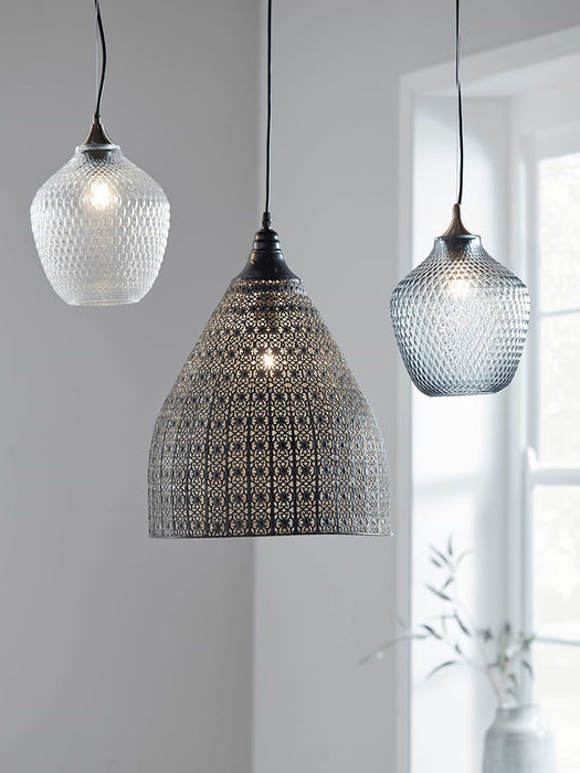 Embossed Glass Pendant - Blue Grey