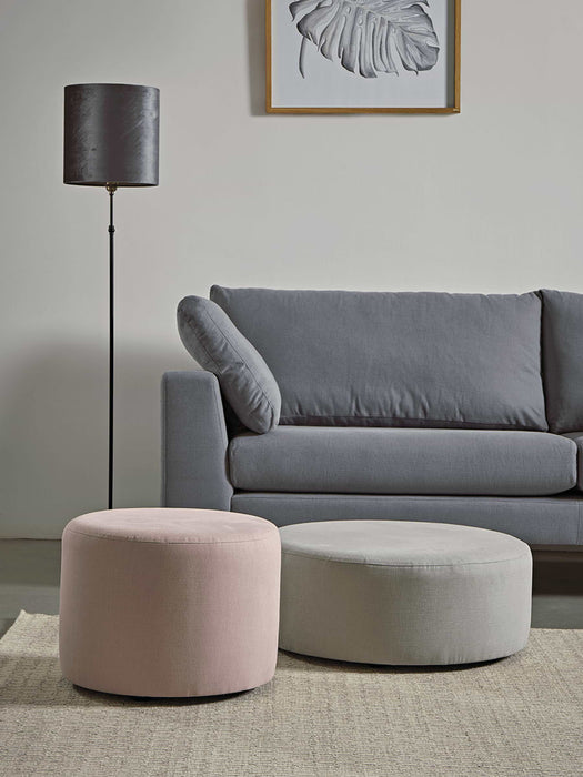 Scandi Round Ottoman - Ash Linen Cotton Blend