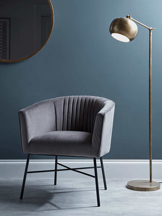 Fluted Grey Velvet Occasional Chair