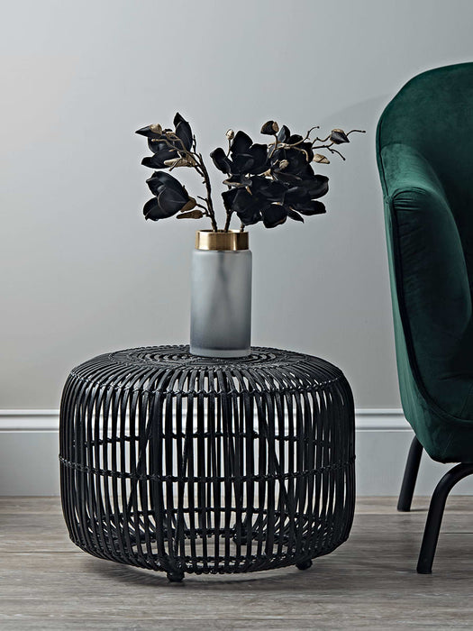 Small Flat Rattan Side Table - Black