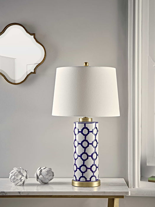 Handpainted Blue Geometric Table Lamp