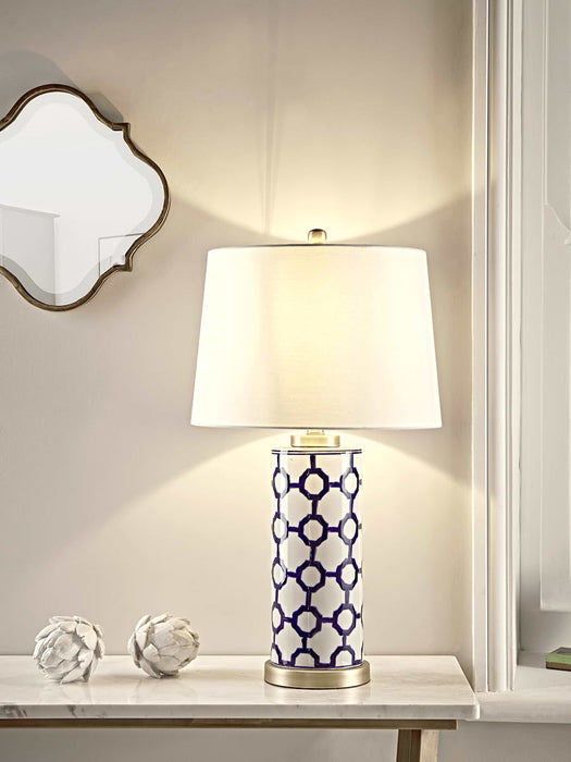 Handpainted Blue Geometric Table Lamp