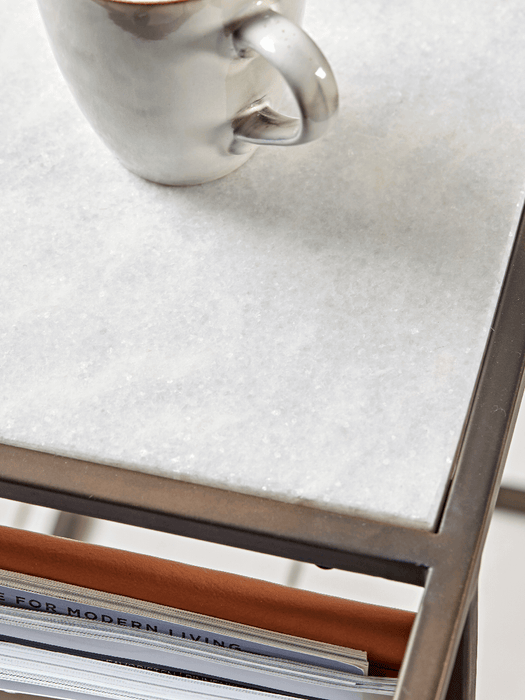 Marble Side Table with Magazine Rack - Slim