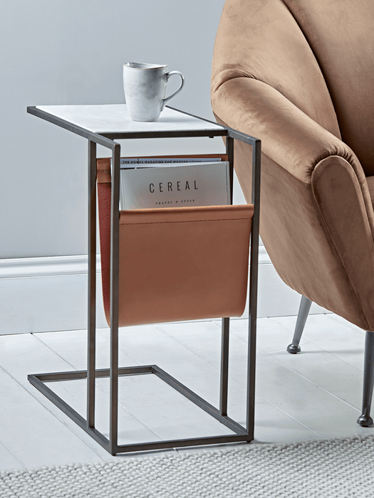 Marble Side Table with Magazine Rack - Slim
