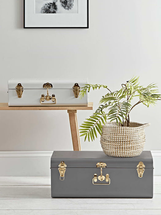 Two Metal Trunks - Grey & Putty