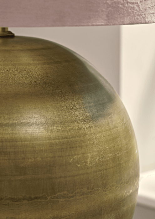 Oversized Brass & Blush Ball Table Lamp