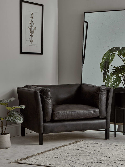 Oversized Grey Leather Club Chair