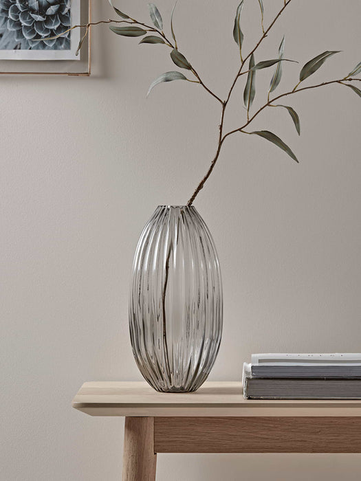 Ribbed Grey Glass Vase