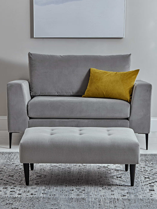 Small Marlbrough Ottoman - Ash Linen Cotton Blend