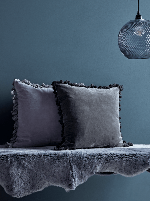 Velvet Tassel Cushion - Charcoal