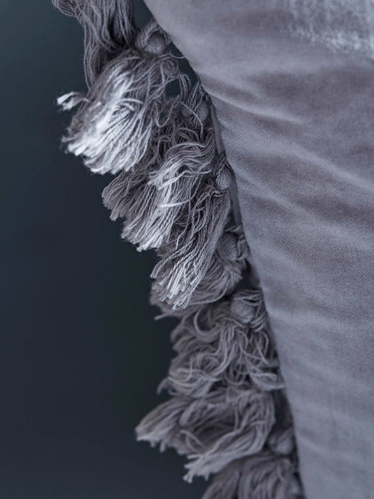 Velvet Tassel Cushion - Light Grey