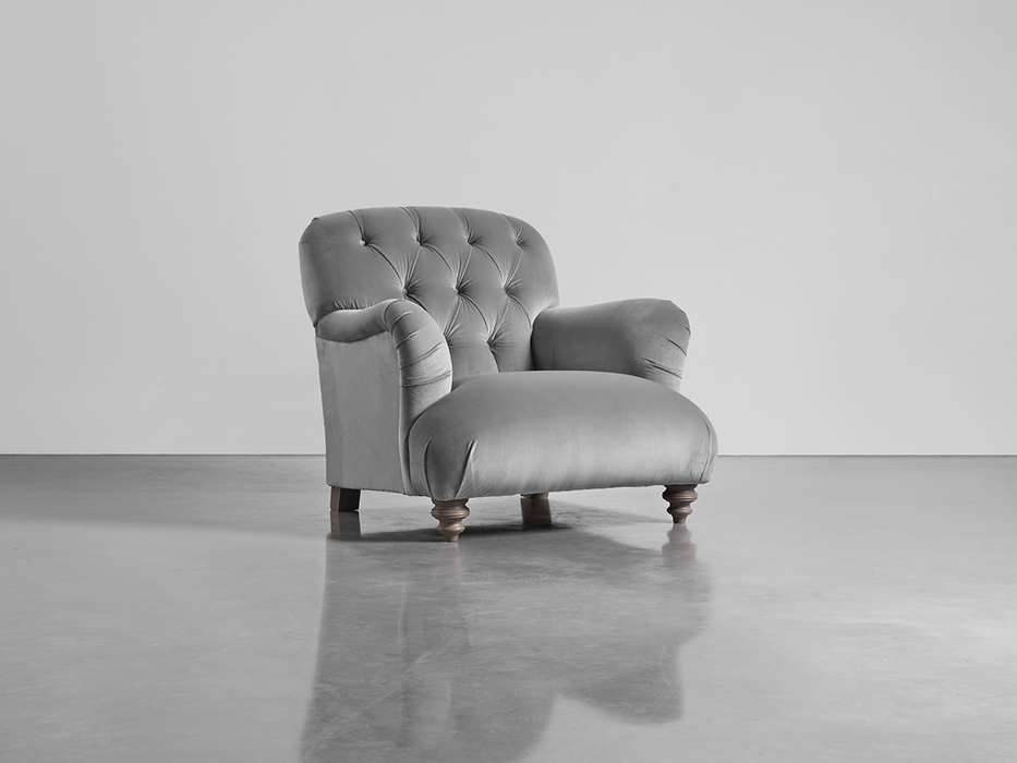 Buttoned Armchair Swedish Grey Cotton Velvet
