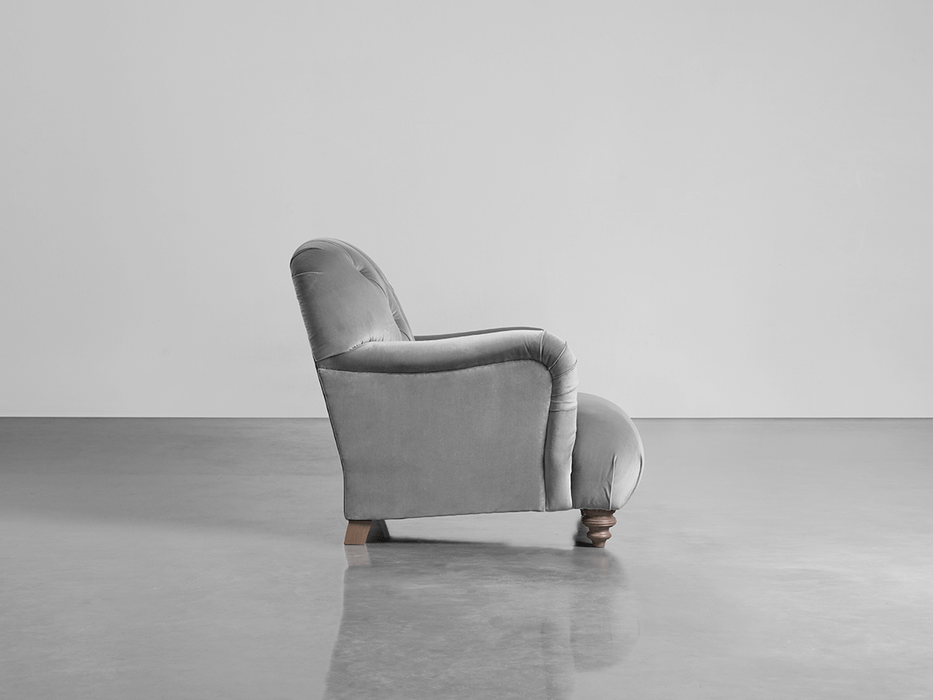 Buttoned Armchair Swedish Grey Cotton Velvet