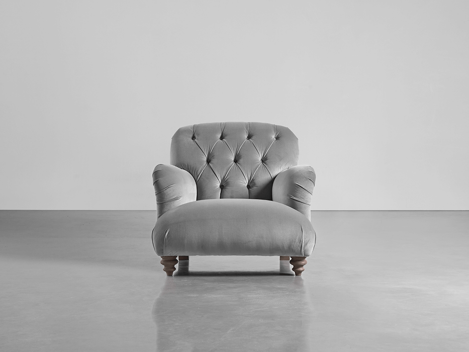 Buttoned Armchair Swedish Grey Cotton Velvet
