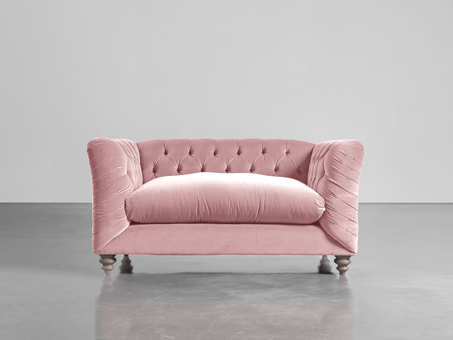 Buttoned Loveseat Blush Cotton Velvet