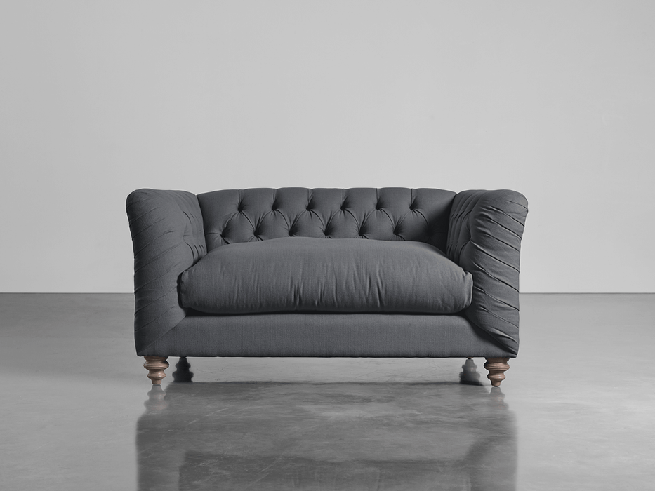 Dora Buttoned Loveseat - Flint Linen Cotton Blend