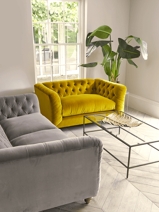 Buttoned Grand Sofa Swedish Grey Cotton Velvet