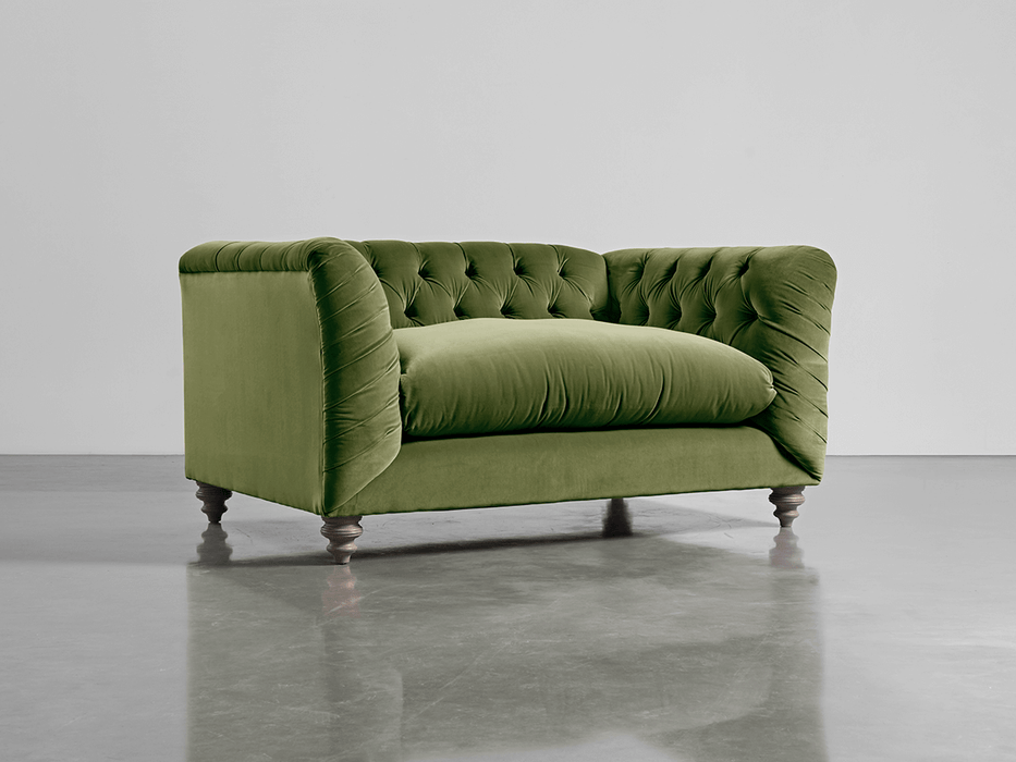 Buttoned Loveseat Moss Cotton Velvet