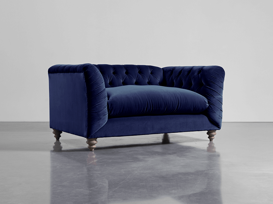 Buttoned Loveseat Navy Cotton Velvet