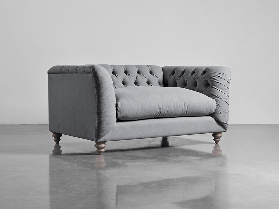 Dora Buttoned Loveseat Smoke Linen Cotton Blend