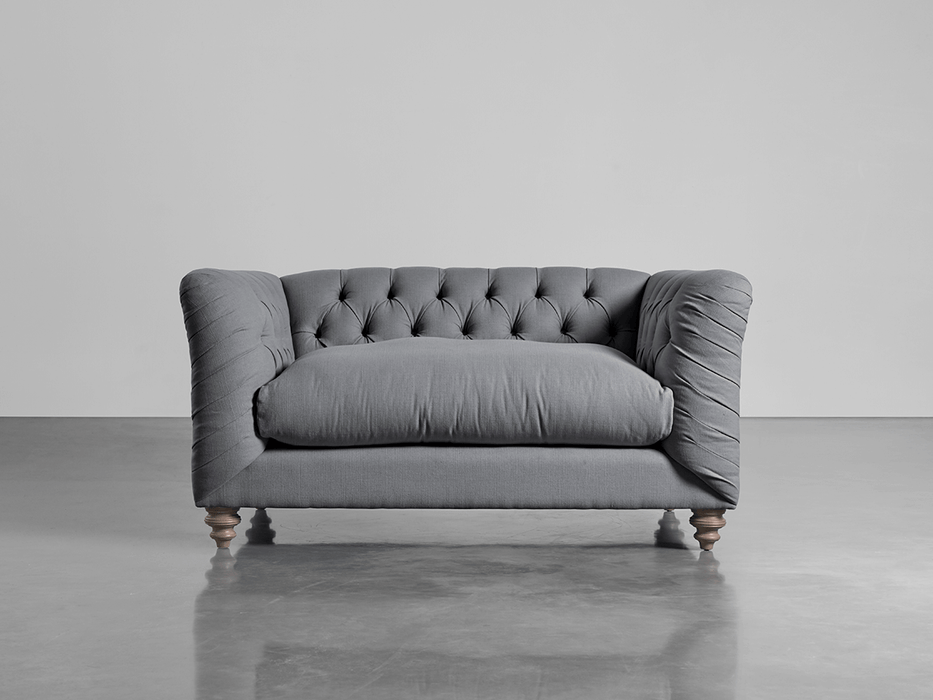 Dora Buttoned Loveseat Smoke Linen Cotton Blend