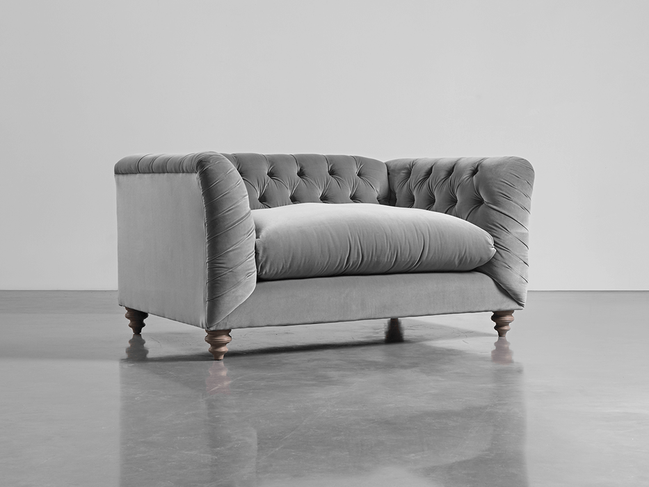 Buttoned Loveseat Swedish Grey Cotton Velvet