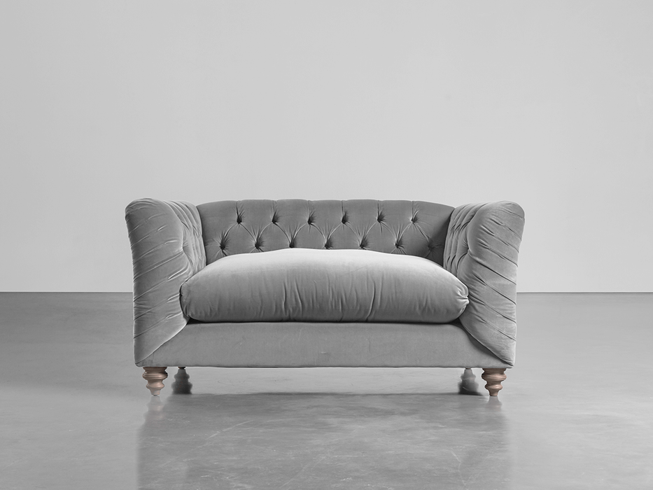 Buttoned Loveseat Swedish Grey Cotton Velvet