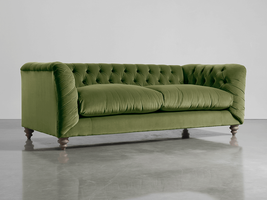 Buttoned Midi Sofa Moss Cotton Velvet